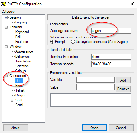  PuTTY enter username 